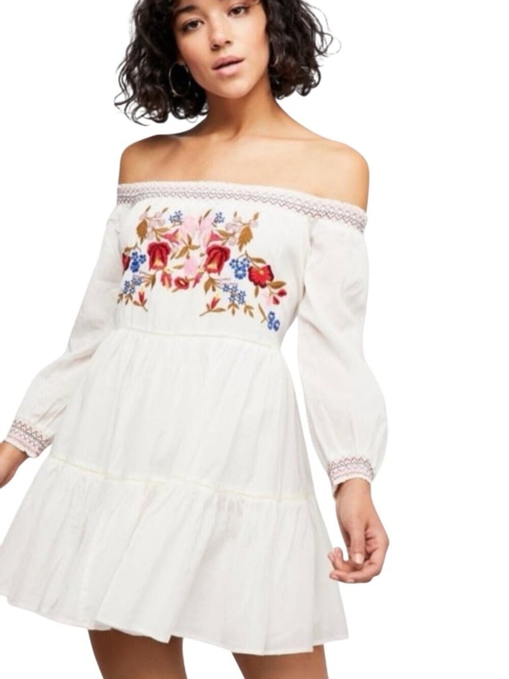 Free People Sunbeams Dress Babydoll Bohemian Embroidered Gauze Size M